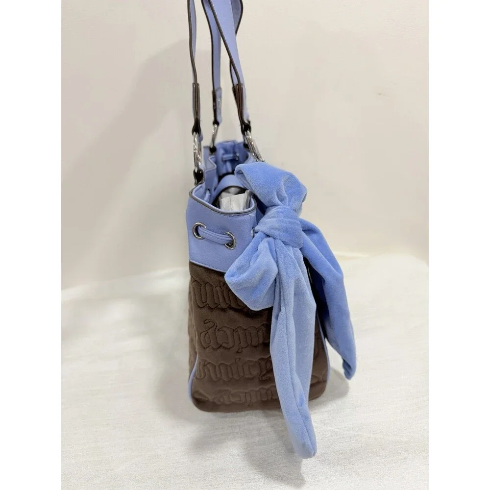 Juicy Couture Vintage Dream Tote Chocolate Blue Velour Bow NWT Y2K